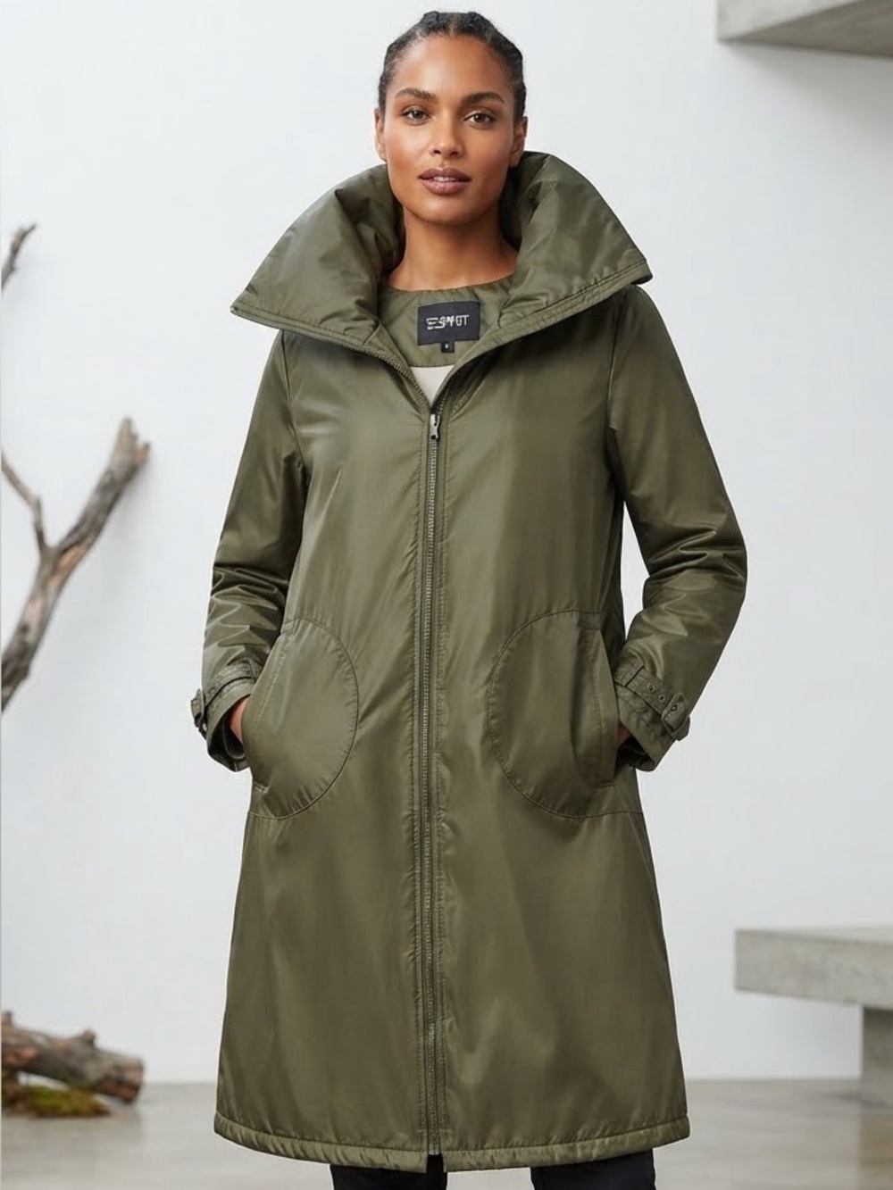Esprit Olive Green Lightweight Parka With Sculpted Collar AvanteGarde Gorpcore
